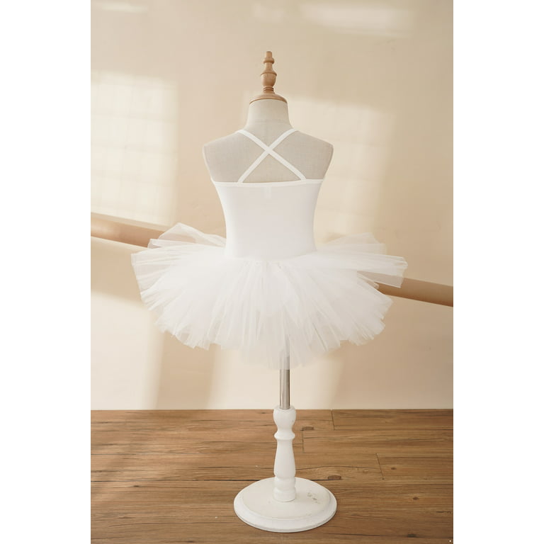 DPOIS Kids Girls Criss Cross Strap Tutu Dress Sequins Ballet Leotard White  7-8 