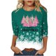thumbnail image 1 of Camisetas de Navidad para Mujeres, 3/4 Manga Cuello Redondo Blusa con Estampado de Vacaciones, Top de Moda Casual, 1 of 5