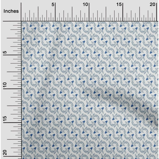 oneOone Polyester Lycra Blue Fabric Koi Fish Ocean Craft Projects Decor Fabric Printed By The Yard 56 Inch Wide