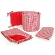Seed Sprout Gingham Portable Crib Bedding - 3 Piece Set, Red