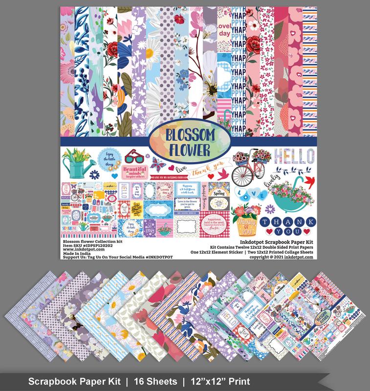 Inkdotpot Spring Blossom Flower Theme Collection Double-Sided Scrapbook Paper Kit Cardstock 12"x12" Card Making Paper Pack With Sticker Sheet - 16 Pages - Multicolor