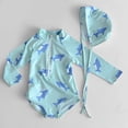 thumbnail image 2 of Long Sleeve Sun Protection Swimsuit for Kids, Quick Dry Polyester Fabric, Printed Design, Includes Matching Swim Hat, for Beach or Indoor Swimming, 2 of 7