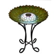 thumbnail image 2 of SOLAR PEACOCK GREEN GEOMETRIC GLASS BIRD BATH WITH STAND, 2 of 3