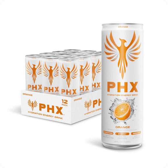 PHX Hydration Energy Drink, Orange, 12 fl oz, 12 pack cans