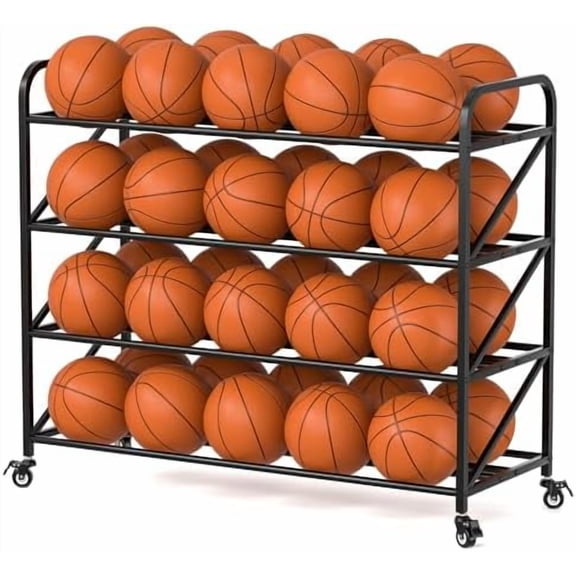 Heavy Duty Basketball Rack Ball Storage Holder, 4-Tier 40-Ball, Basketball Shooting Training Stand, Sports Equipment Organizer with Wheels for Gym, School, Club$$Sport & Recreation Other