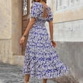 thumbnail image 4 of HERESOM Dresses for Women Summer Women's Summer Bohemian Neck Sleeves Folded Open Back Printed High Waist Short Sleeve Dress For Women, 4 of 9