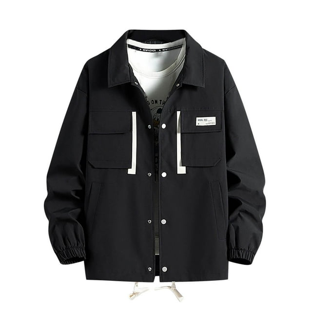 Fengqque Veste de Travail pour Homme pour le Printemps, Veste Décontractée Ample Noire 20(XXXXXXL)