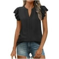 thumbnail image 1 of Dealovy Tank Tops for Women Notch V Neck Ruffle Cap Sleeve Solid Color Casual Summer Solid Work Tunic Tops, 1 of 2