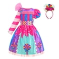 thumbnail image 3 of KLKCMS Robe Bonbon pour Petites Filles Col Rond Arc-en-Ciel Robe pour Danse Carnaval Mariage L L, 3 of 9
