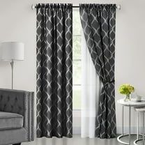 Achim Bombay Indoor Polyester Light Filtering Geometric Curtain Panel, Black, 52-in W x 63-in L