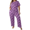thumbnail image 2 of Uaswgudfs Plus Size Women's Crew Neck Heart Letter Print 2 - Piece Pajama Set, Short Sleeve Top & Long Pants for Women, 2 of 5