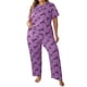 thumbnail image 2 of Conjunto de pijama de mujer con cuello redondo, estampado de letras, talla grande, multicolor, cómodo, manga corta, pantalones largos, top de poliéster para mujer, 2 of 5