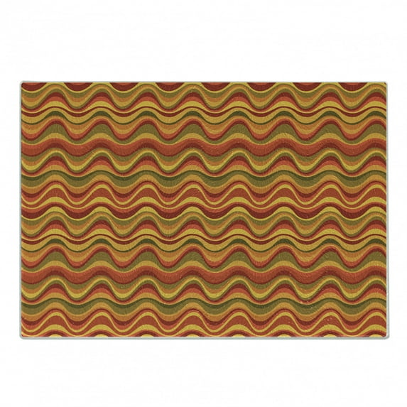 Geometric Cutting Board, Desert Dune Pattern Abstract Design Warm Color Palette Funky Retro Art Style, Decorative Tempered Glass Cutting and Serving Board, Small Size, Multicolor, by Ambesonne
