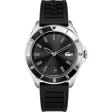 LACOSTE 2011188 TIEBREAKER 3 BLACK DIAL BLACK SILICONE STRAP MENS WATCH