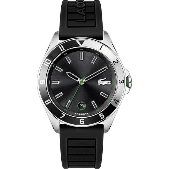 LACOSTE 2011188 TIEBREAKER 3 BLACK DIAL BLACK SILICONE STRAP MENS WATCH