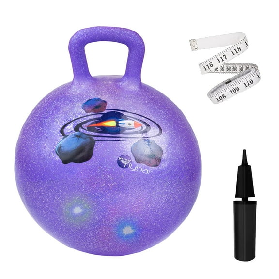 Flybar LED Rocket Hopper Ball, Light Up Bouncy Ball with Handle, Balance Ball for Kids, Indoor and Outdoor Toy for Boys and Girls Ages 3 and Up, Air Pump Included (Rocket LED Purple, Small)
