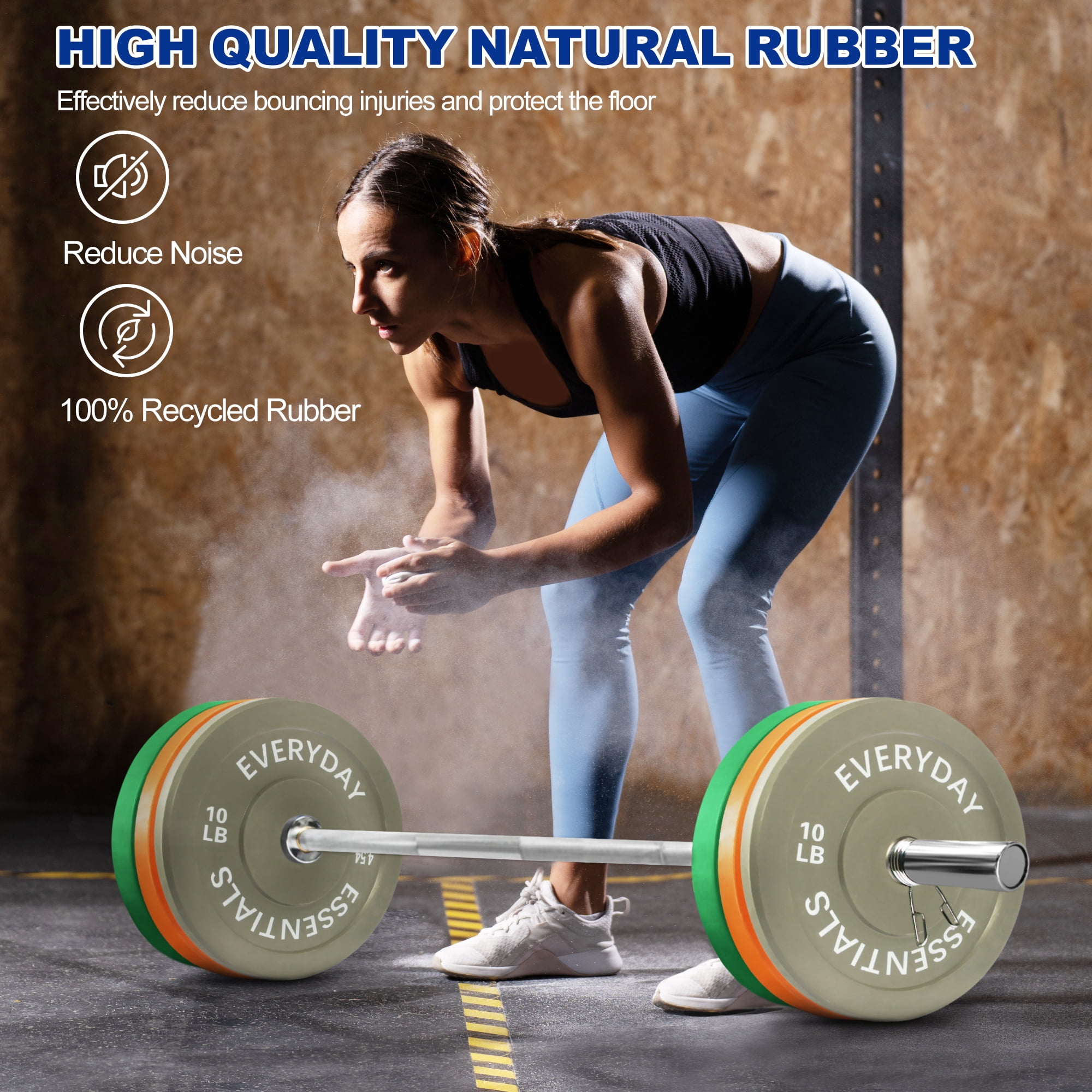 BalanceFrom Olympic Bumper Plate Weight Plate with Steel Hub, Color Coded, 100 lbs Set with 6FT Olympic Barbell and Clips, Multiple Packages