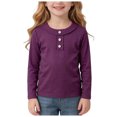 thumbnail image 4 of Vdoaml Girls Henley Long Sleeve Shirt Kids Button Crew Neck Top Children Slim Fit Basic Pullover Daily Wear 9-10 Years Dark Purple, 4 of 4