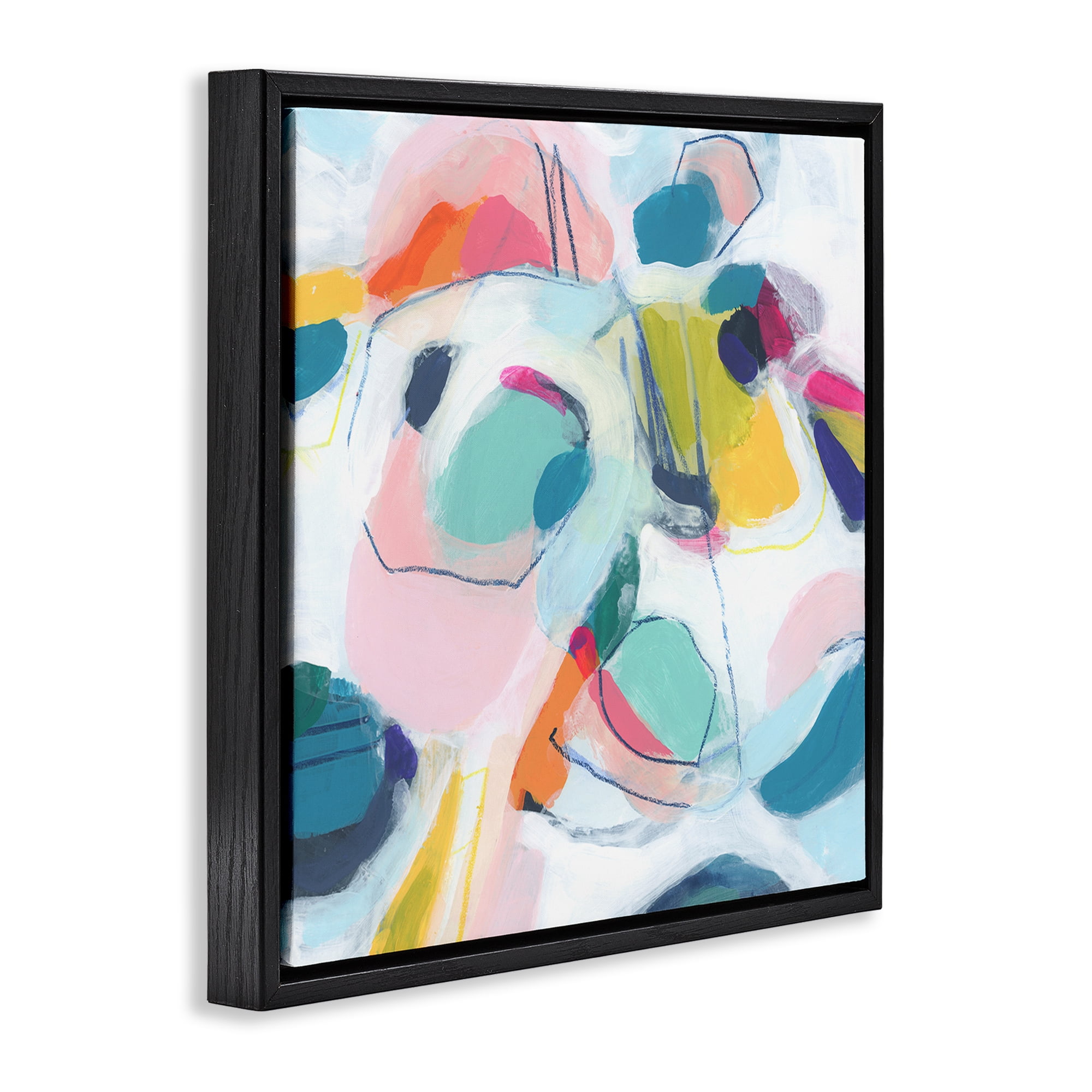 Stupell Industries Whimsical Shapes Abstraction Abstract Painting Black Floater Framed Canvas Art Print Wall Art, 18 x 18