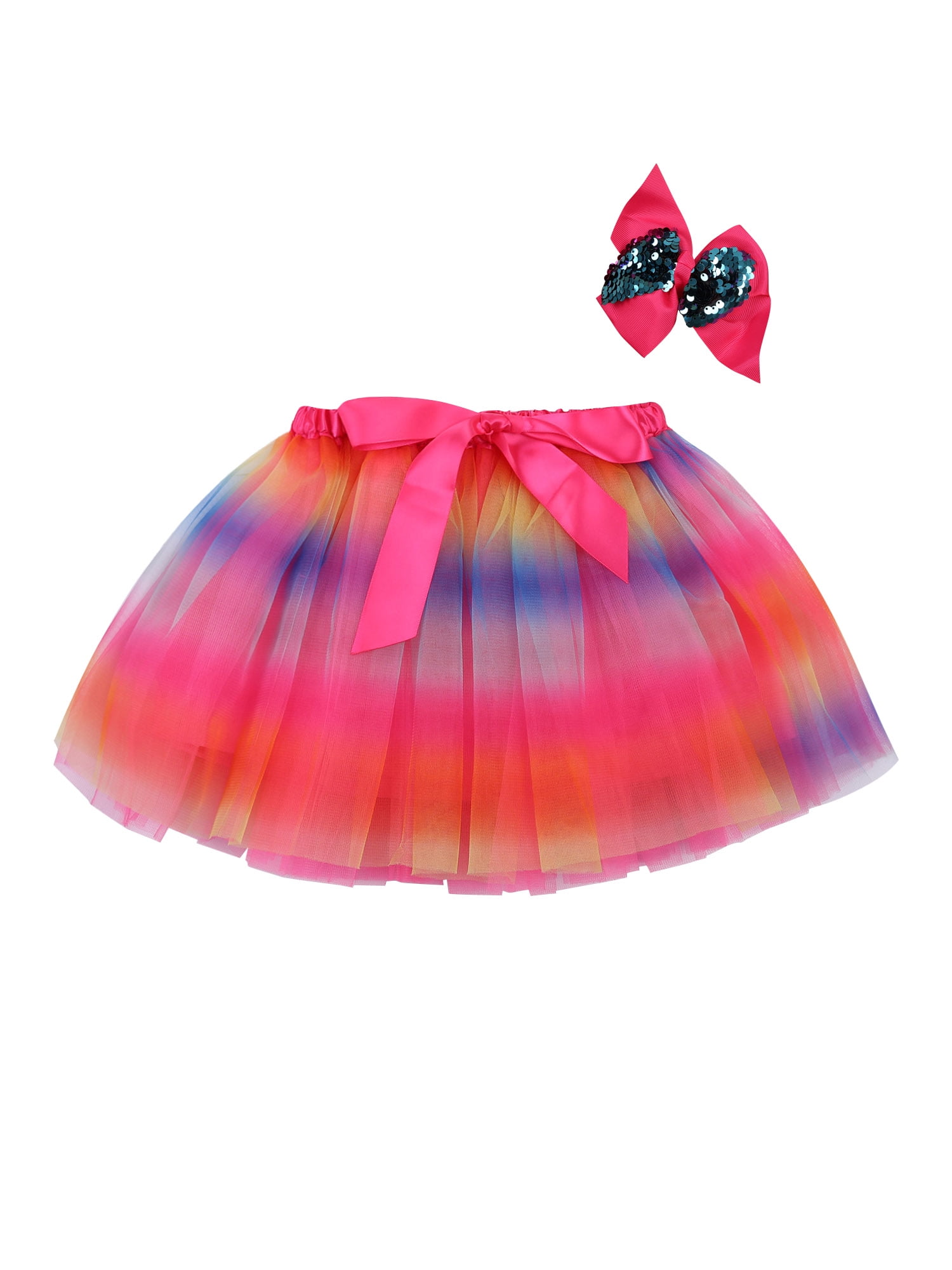 Kids Girls Rainbow Tutu Skirt Tulle Ruffled Dance Dress Cartoon Hair Hoop Set 