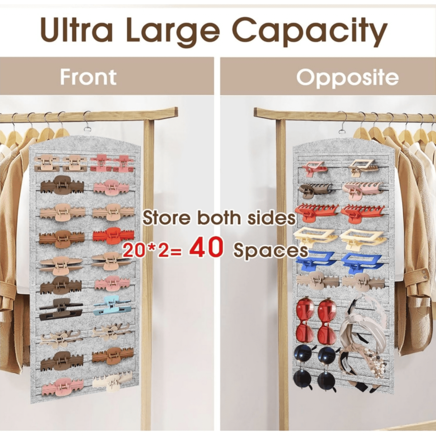 Double-Sided Hair Clip Organizer Storage for Girls Women, Hanging Claw Clip Holder Display for Closet, Wall, Door Room Jewelry Shop