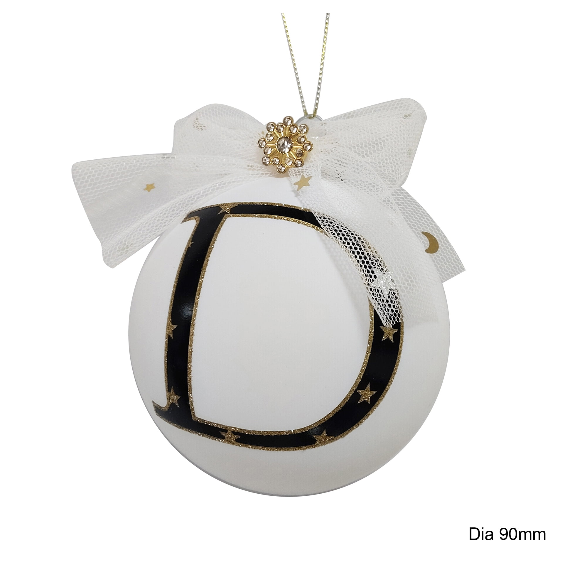 HOLIDAY TIME D WHITE LETTER GLASS ORNAMENT