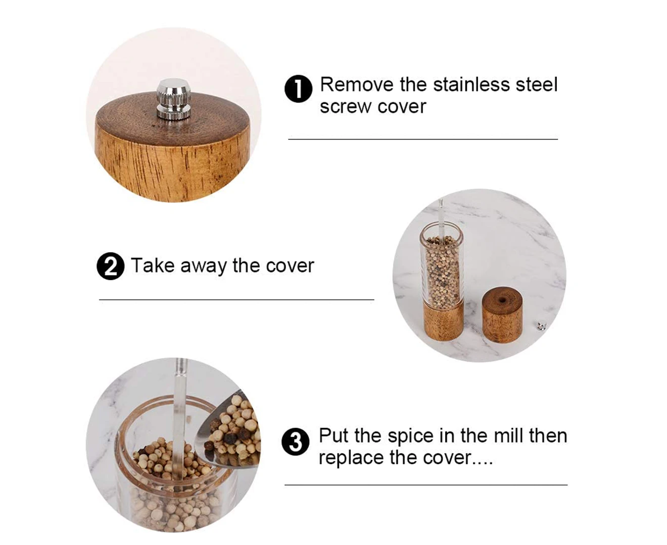 Salt and Pepper Grinder Set, Manual Refillable Salt and Pepper Mills