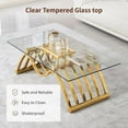 thumbnail image 6 of Gold Glass Coffee Table, 47" Tempered Clear Glass Top, Stainless Steel Frame, Unique Decorative Center Table, Modern Gold Coffee Table for Living Room Home Office, 6 of 7