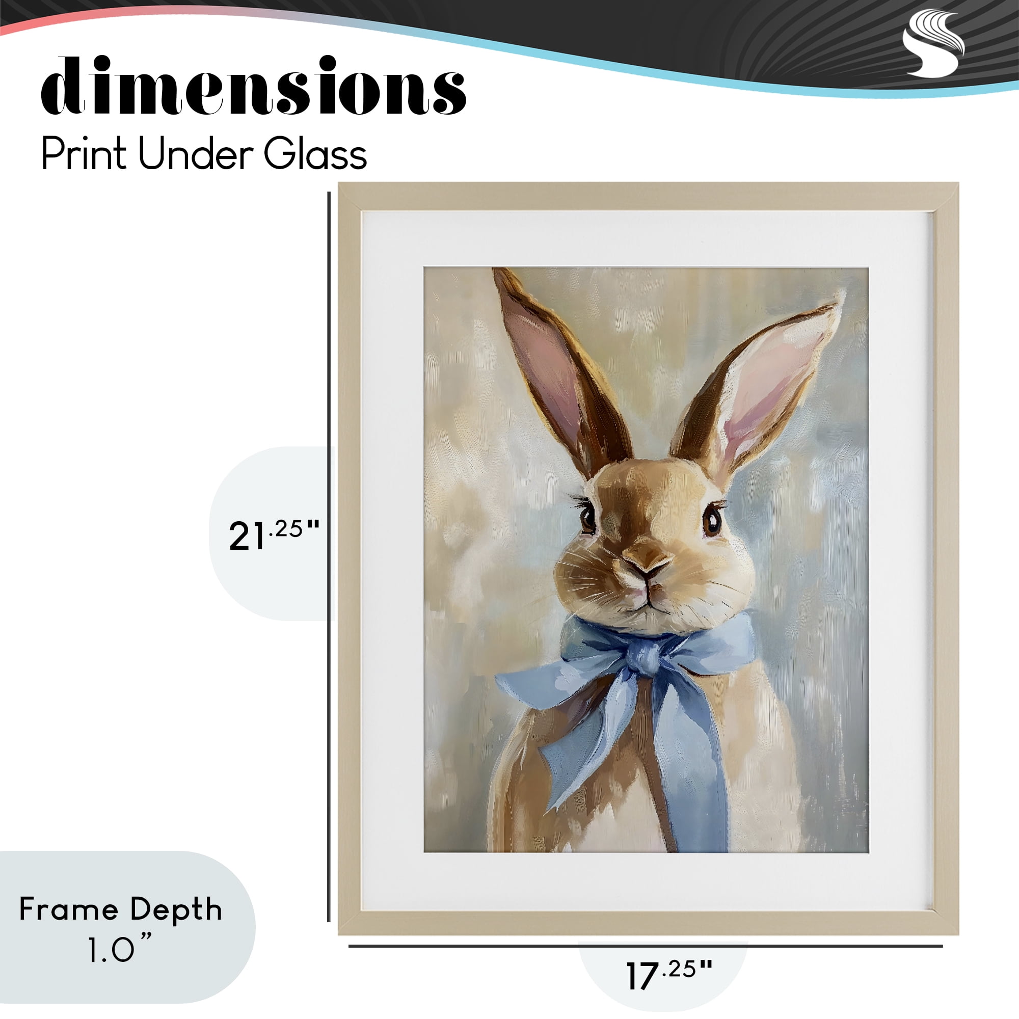 Stupell Industries Bunny with Blue Bow Birch Framed Print Under Glass, design by The Prints Vibe