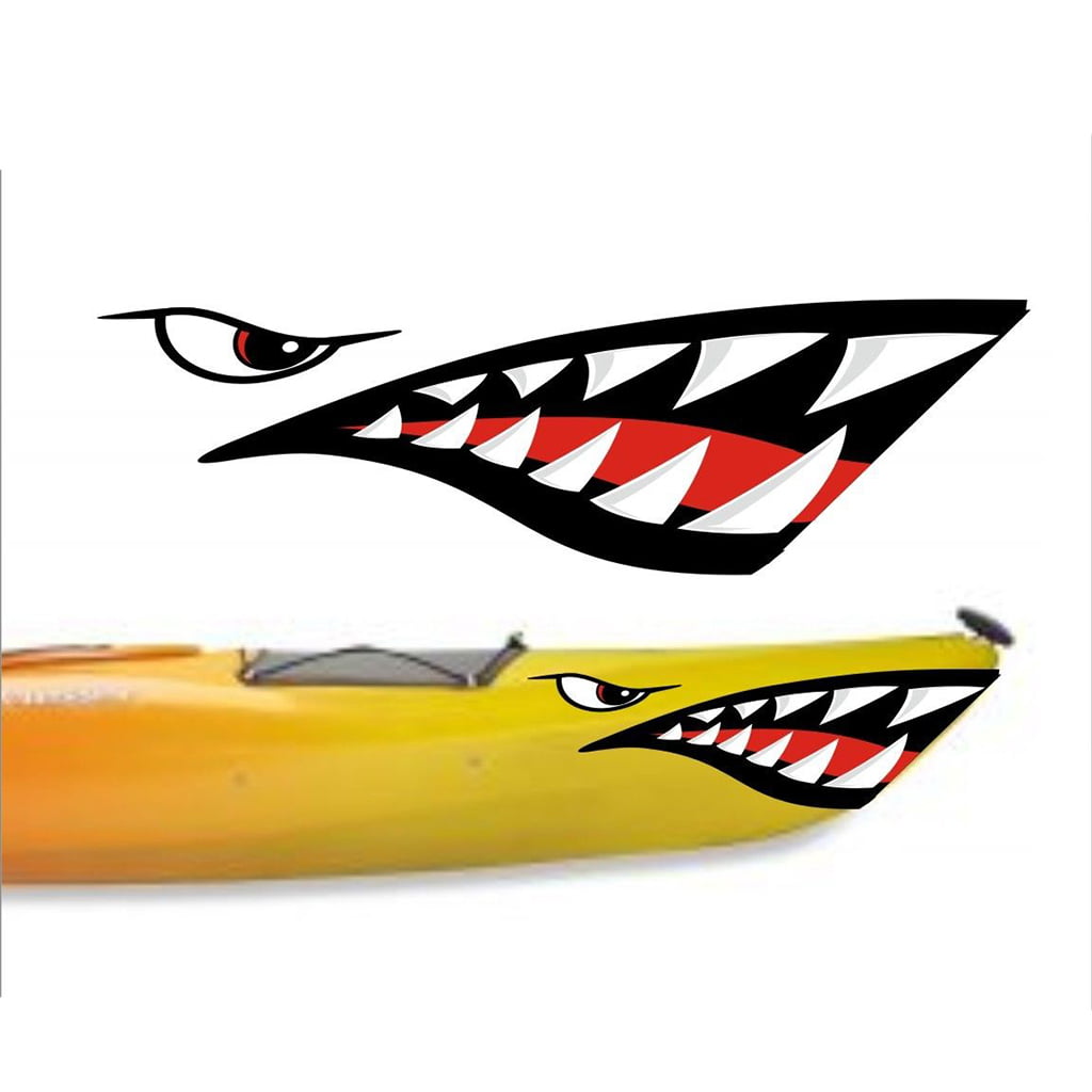 Jili Online 4 Pieces Set Large Shark Teeth Mouth with Fish Skeleton Kayak Decals Dinghy Fishing Boat Canoe Car Cool Stickers 