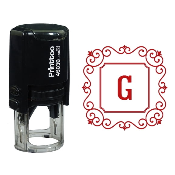 Printtoo Alphabet G Monogram Initial Square Swirl Border Self Inking Rubber Stamp Office Stationary