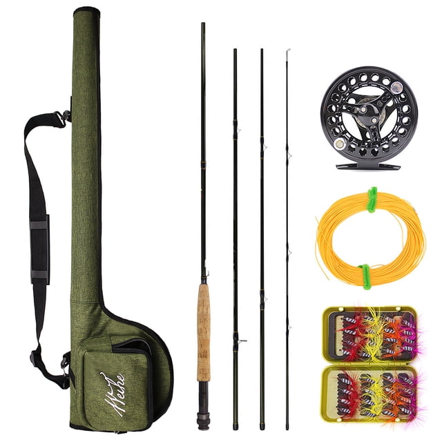 Portable Fly Fishing Rod Reel Combo Set Lightweight 9-feet 4-Section Carbon Fiber Fly Pole with Storage Bag Starter Package