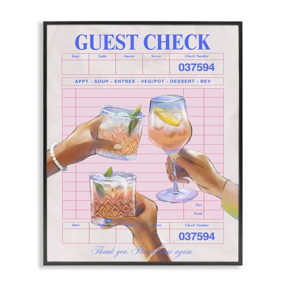 Stupell Industries Cheers over Guest Check Food & Beverage Painting Black Framed Art Print Wall Art, 11 x 14