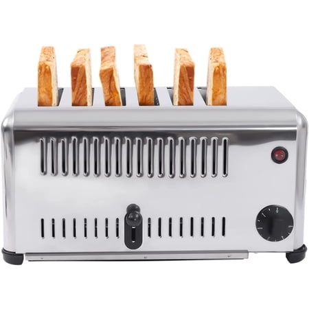 6 Slice Toaster, 110V Stainless Steel Bread Baking Machine Extra Wide Slots with Removable Crumb Tray for Commercial Home Restaurant Bakery