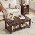 thumbnail image 5 of Joaxswe Coffee Table Set of 3, Rustic Farmhouse Wooden Coffee Table & Side Table set of 2 with Charging Station, Living Room Furniture Set, Walnut, 5 of 8