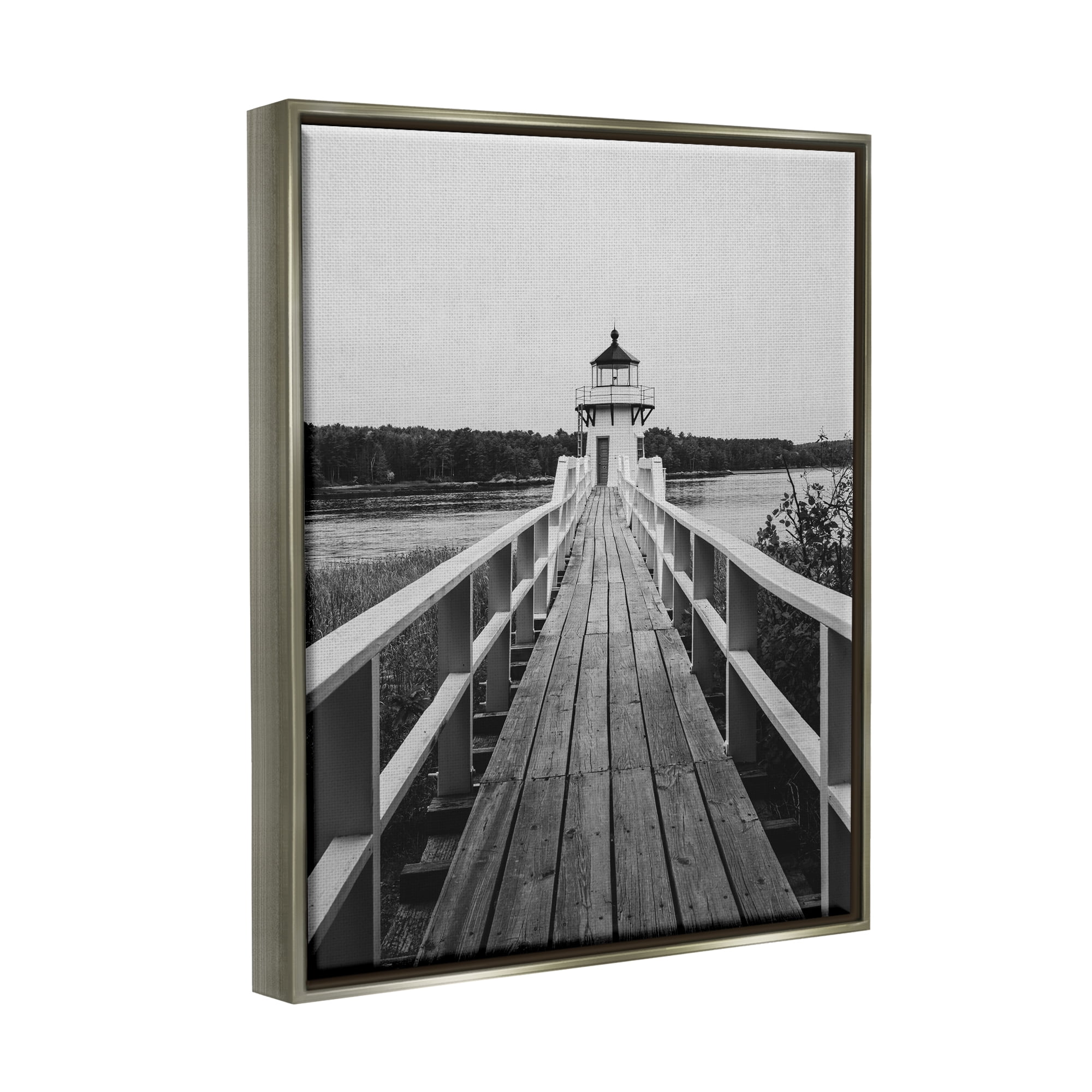 Stupell Industries Rustic Lighthouse Photography Landscape Photography Gray Floater Framed Canvas Art Print Wall Art, 25 x 31