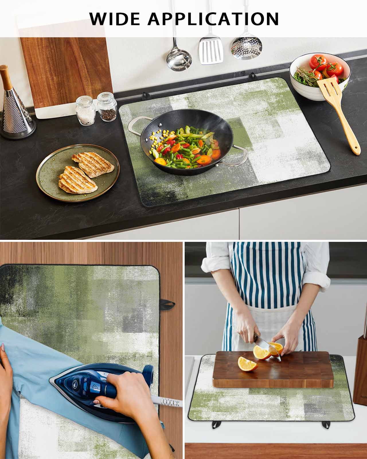 nqOlkjepod Large Induction Cooktop Protector Mat 36"x21", Sage Green Ombre Stove Top Covers for Electric Stove, Vintage Shabby Abstract Plaid Art Stove Burner Cover Mats, Glass Top Stove Cover