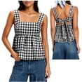 thumbnail image 2 of Feancey Women's Gingham Tank Top Bow Tie Back Casual Peplum Tank Tops Square Neck Sleeveless Babydoll Shirts 2026 Trendy Y2K Clothes Black L, 2 of 9
