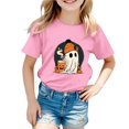 thumbnail image 5 of larppty Halloween Ghost Retro Girl Kids T-Shirt Graphic Tshirt Little Kids Fall Short Sleeve Tee Tops (Pink,7-8 Years), 5 of 6