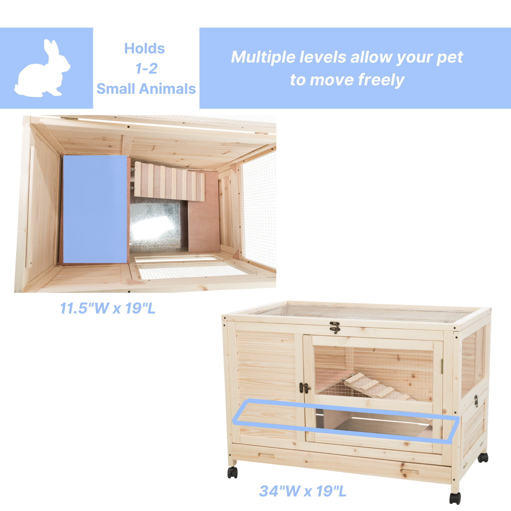 TRIXIE Mobile Indoor 1-Story Wooden Small Animal Cage with Wheels & Pull-Out Tray, Brown