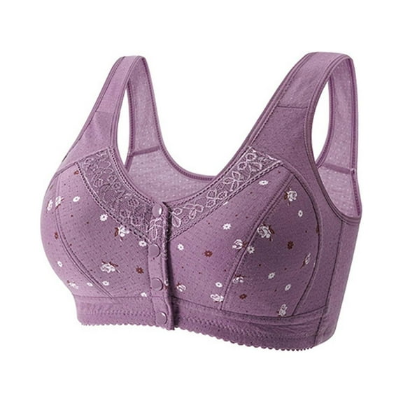 Daisy Bras for Older Women Button Front Closure Sleep Bra Seamless No Underwire Bra Comfort Wide Back Everyday Bra