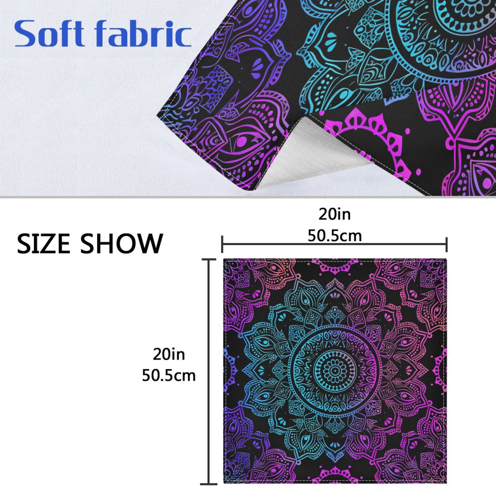 JSTEL Rainbow Mandala Flower Boho Cloth Napkins Set of 6, 20x20 Inch Washable and Reusable Napkin for Decoupage Dinner Party Everyday Use