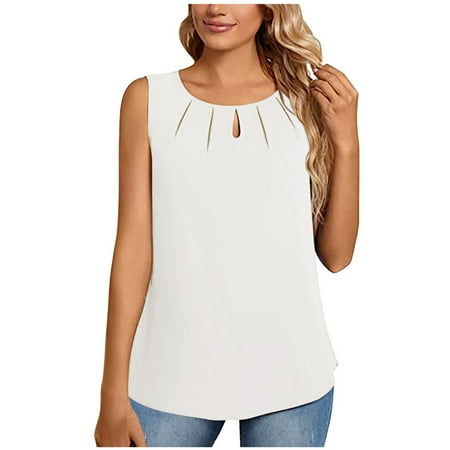 

BIZIZA Loose Tank Tops for Women Summer Crew Neck Womens Maternity Clothes Hollow Out Plus Size Oversized T Shirts for Women Clearance Sleeveless Cute Blouses for Ladies White XXL