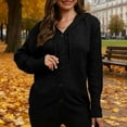 thumbnail image 7 of Hooded Cardigan for Women Button Down Ribbed Knit Tops Trendy V Neck Outfit Black XL, 7 of 7