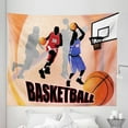 thumbnail image 1 of Sports Tapestry, Basketball Action Players on Abstract Background Classical Poster Style Print, Fabric Wall Hanging Decor for Bedroom Living Room Dorm, 5 Sizes, Orange Black, by Ambesonne, 1 of 1