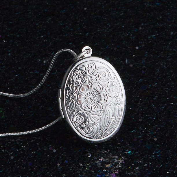 BR Collar con medallón de fotografía ovalado de acero inoxidable vintage - Colgante con grabado de flor personalizado - Regalo de joyería atemporal para cumpleaños o día de San Valentín