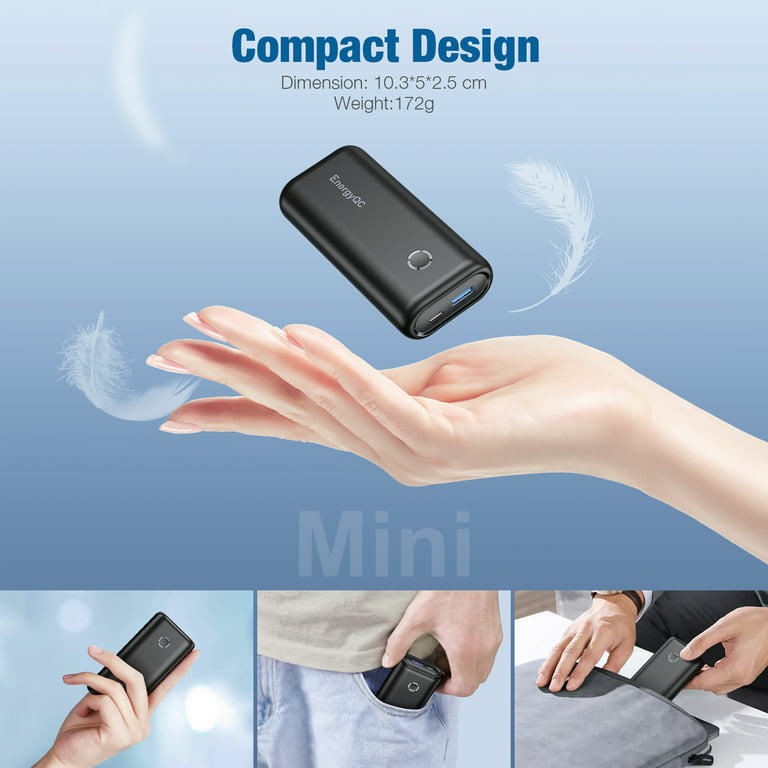Mini Power Bank 10000mAh compatto USB-A e USB-C