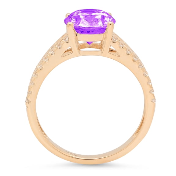 2.32 ct Oval Cut Natural Amethyst Solitaire with Accents Engagement Ring for Women in 18K Yellow Gold