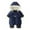 g-Navy115, variant on CAIVO Winter Thermal Baby Boys Romper Jumpsuit Warm Windproof Outdoor All Day Comfort Onesie Boho Bodysuits Long Sleeve Hood One-Pieces