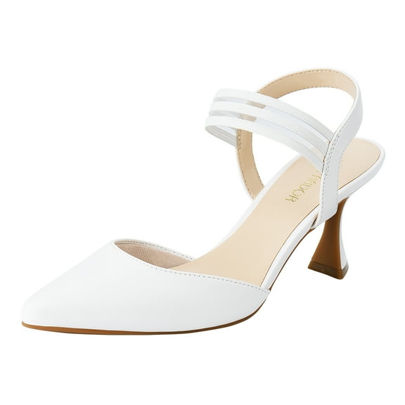 JENN ARDOR Women's Closed Toe Kitten Heels Slingback Pumps Elastic Ankle Strap Sandals Pointed Toe Wedding Prom Dress Shoes